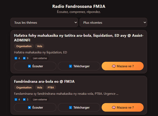 Web radio et émissions audio de conseils agricoles